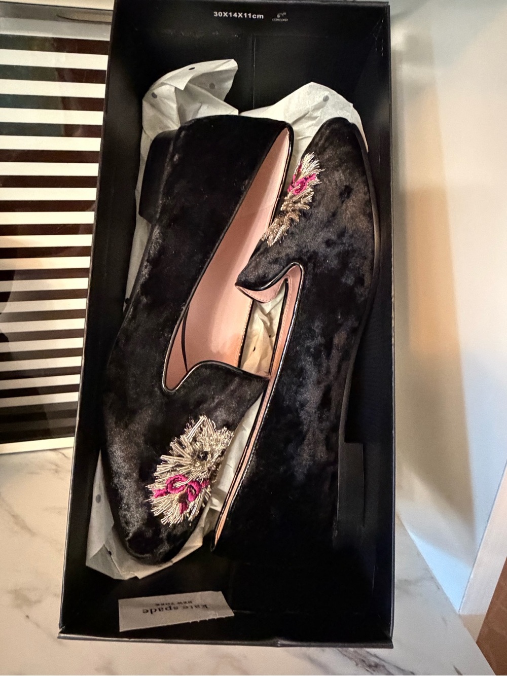 Kate Spade Lounge Loafer Whiskers Black Velvet Cat Shoes Size 8 - Picture 5 of 8